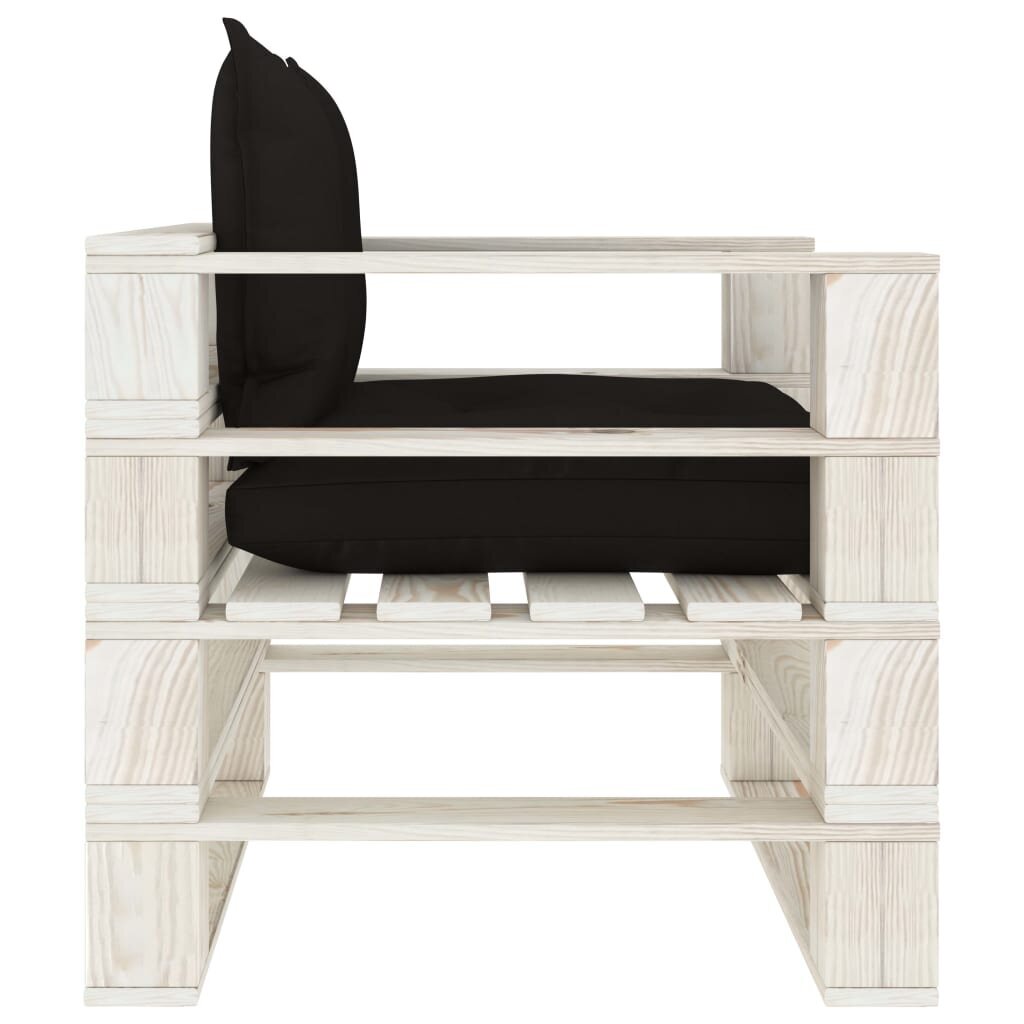 vidaXL Sodo sofa iš palečių su juodos spalvos pagalvėmis, mediena цена и информация | Lauko kėdės, foteliai, pufai | pigu.lt