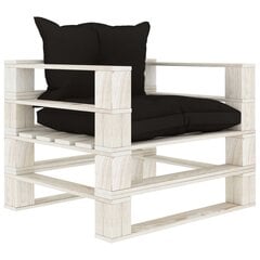 vidaXL Sodo sofa iš palečių su juodos spalvos pagalvėmis, mediena kaina ir informacija | Lauko kėdės, foteliai, pufai | pigu.lt