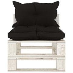 vidaXL Vidurinė sodo sofa iš palečių su juodomis pagalvėmis, mediena kaina ir informacija | Lauko kėdės, foteliai, pufai | pigu.lt