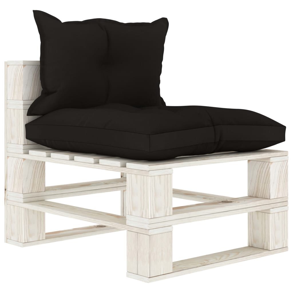 vidaXL Keturvietė sodo sofa iš palečių su juodomis pagalvėmis, mediena kaina ir informacija | Lauko kėdės, foteliai, pufai | pigu.lt