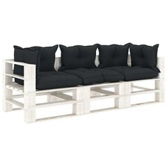 vidaXL Trivietė sodo sofa iš palečių su antracito pagalvėmis, mediena цена и информация | Садовые стулья, кресла, пуфы | pigu.lt