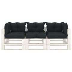 vidaXL Trivietė sodo sofa iš palečių su antracito pagalvėmis, mediena kaina ir informacija | Lauko kėdės, foteliai, pufai | pigu.lt