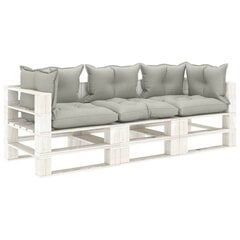 vidaXL Trivietė sodo sofa iš palečių su taupe pagalvėmis, mediena цена и информация | Садовые стулья, кресла, пуфы | pigu.lt