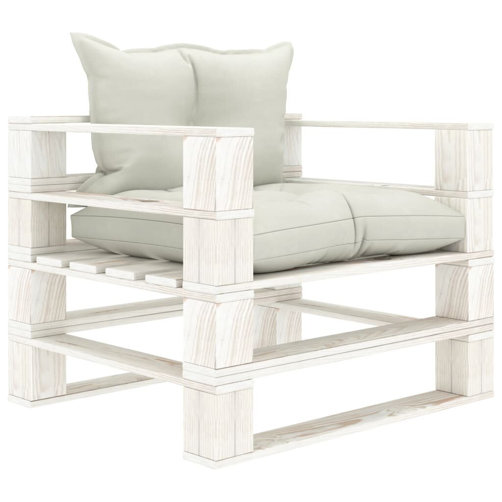 vidaXL Sodo sofa iš palečių su smėlio spalvos pagalvėmis, mediena kaina ir informacija | Lauko kėdės, foteliai, pufai | pigu.lt