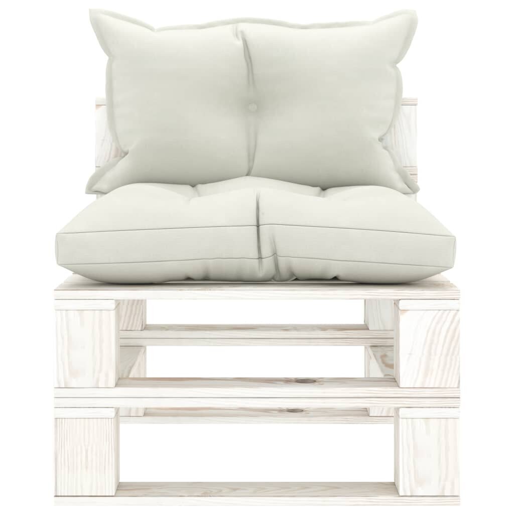 vidaXL Vidurinė sodo sofa iš palečių su smėlio pagalvėmis, mediena kaina ir informacija | Lauko kėdės, foteliai, pufai | pigu.lt
