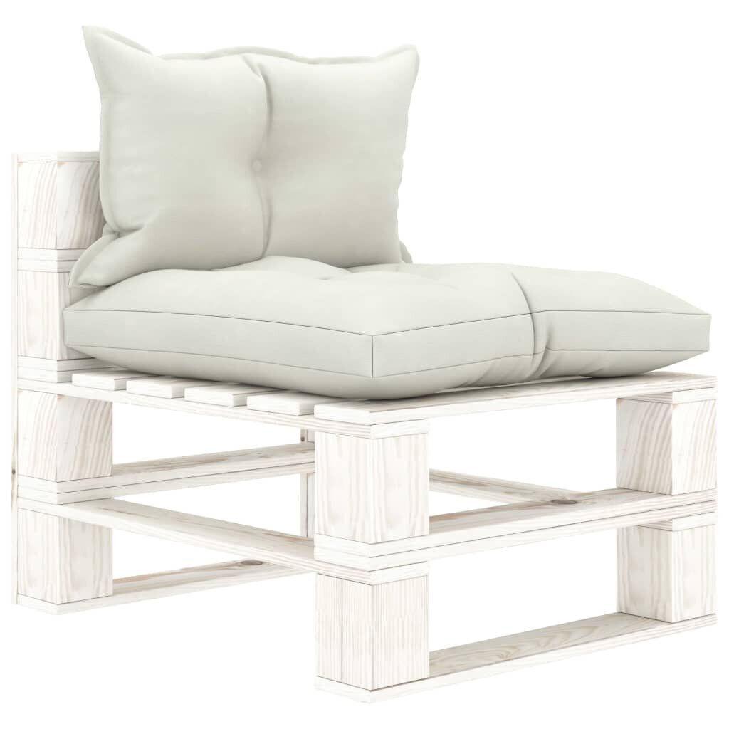 vidaXL Vidurinė sodo sofa iš palečių su smėlio pagalvėmis, mediena цена и информация | Lauko kėdės, foteliai, pufai | pigu.lt