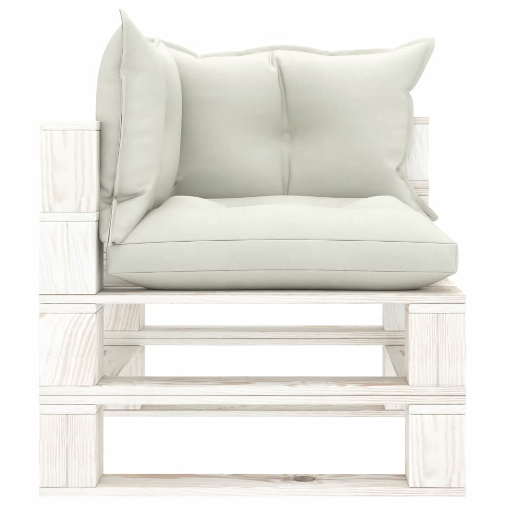 vidaXL Trivietė sodo sofa iš palečių su smėlio pagalvėmis, mediena kaina ir informacija | Lauko kėdės, foteliai, pufai | pigu.lt
