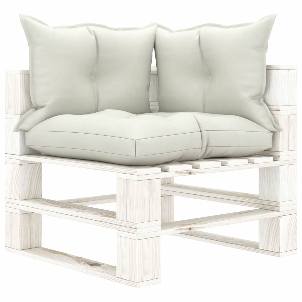 vidaXL Trivietė sodo sofa iš palečių su smėlio pagalvėmis, mediena kaina ir informacija | Lauko kėdės, foteliai, pufai | pigu.lt