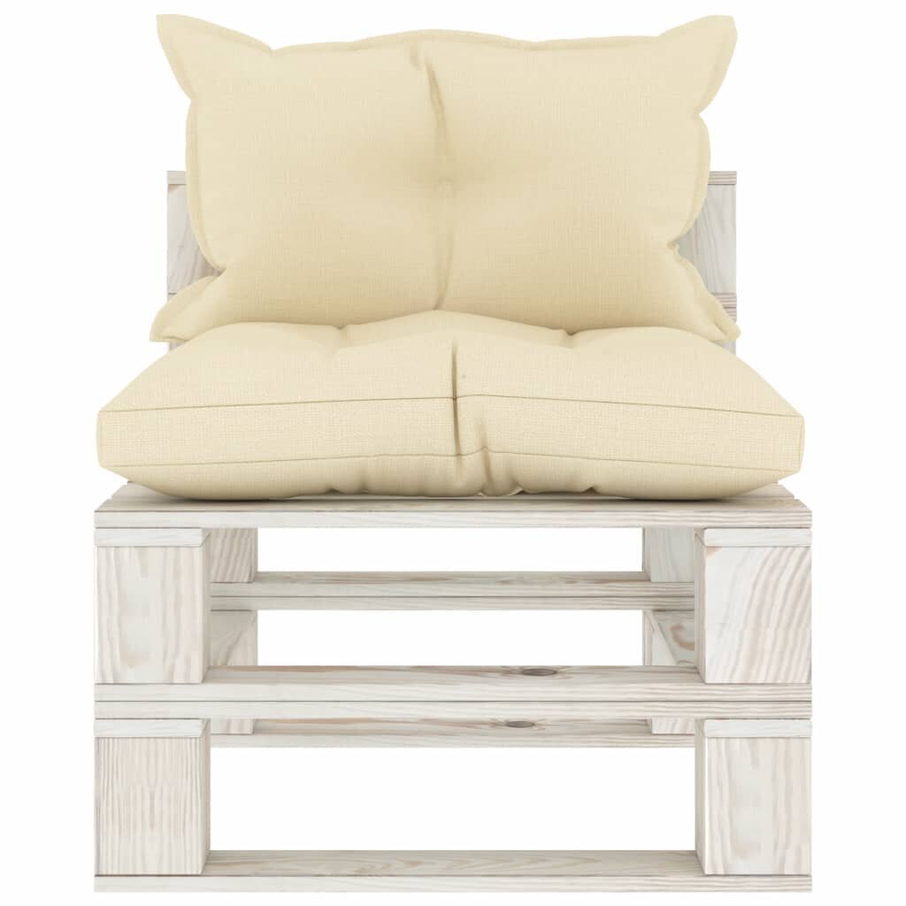 vidaXL Vidurinė sodo sofa iš palečių su kreminėmis pagalvėmis, mediena kaina ir informacija | Lauko kėdės, foteliai, pufai | pigu.lt