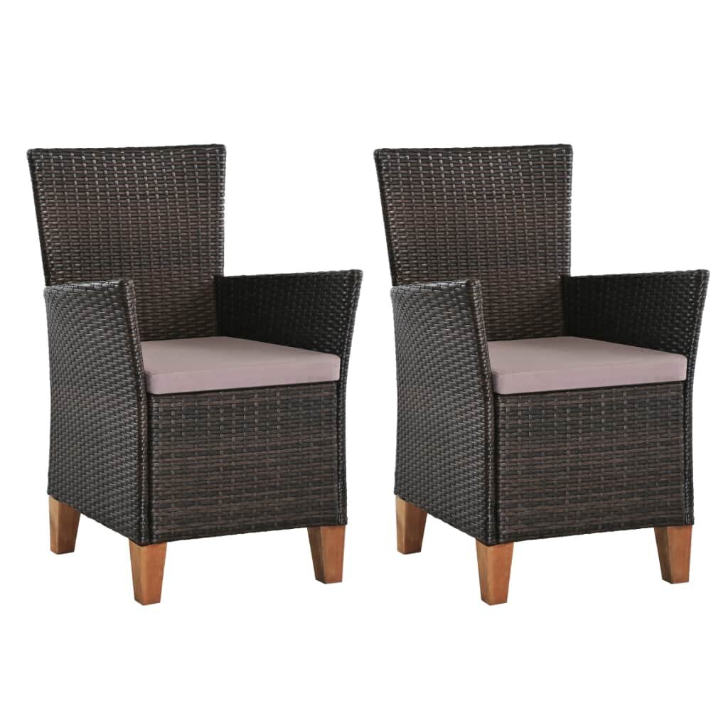 Lauko kėdės su pagalvėlėmis, 2 vnt, rudos kaina ir informacija | Lauko kėdės, foteliai, pufai | pigu.lt