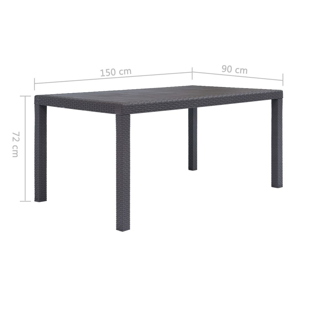Sodo stalas vidaXL, rudos sp., 150x90x72 cm, plastikas, rat. imit. kaina ir informacija | Lauko stalai, staliukai | pigu.lt
