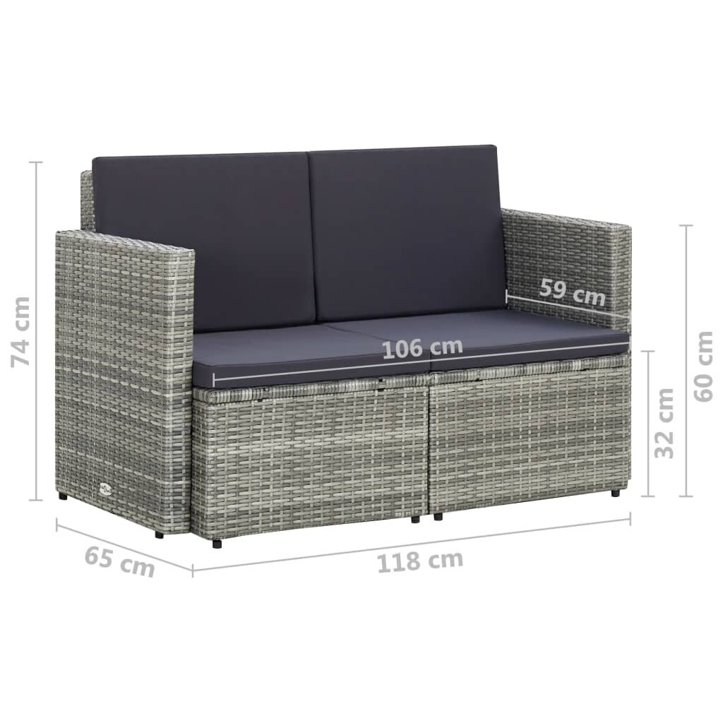 Dvivietė sodo sofa su pagalvėlėmis, pilka kaina ir informacija | Lauko kėdės, foteliai, pufai | pigu.lt