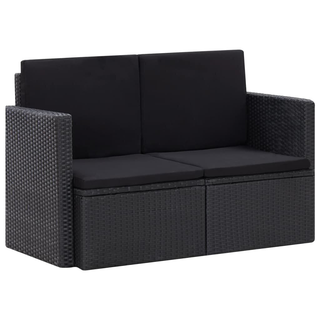 Dvivietė sodo sofa su pagalvėlėmis, juoda цена и информация | Lauko kėdės, foteliai, pufai | pigu.lt
