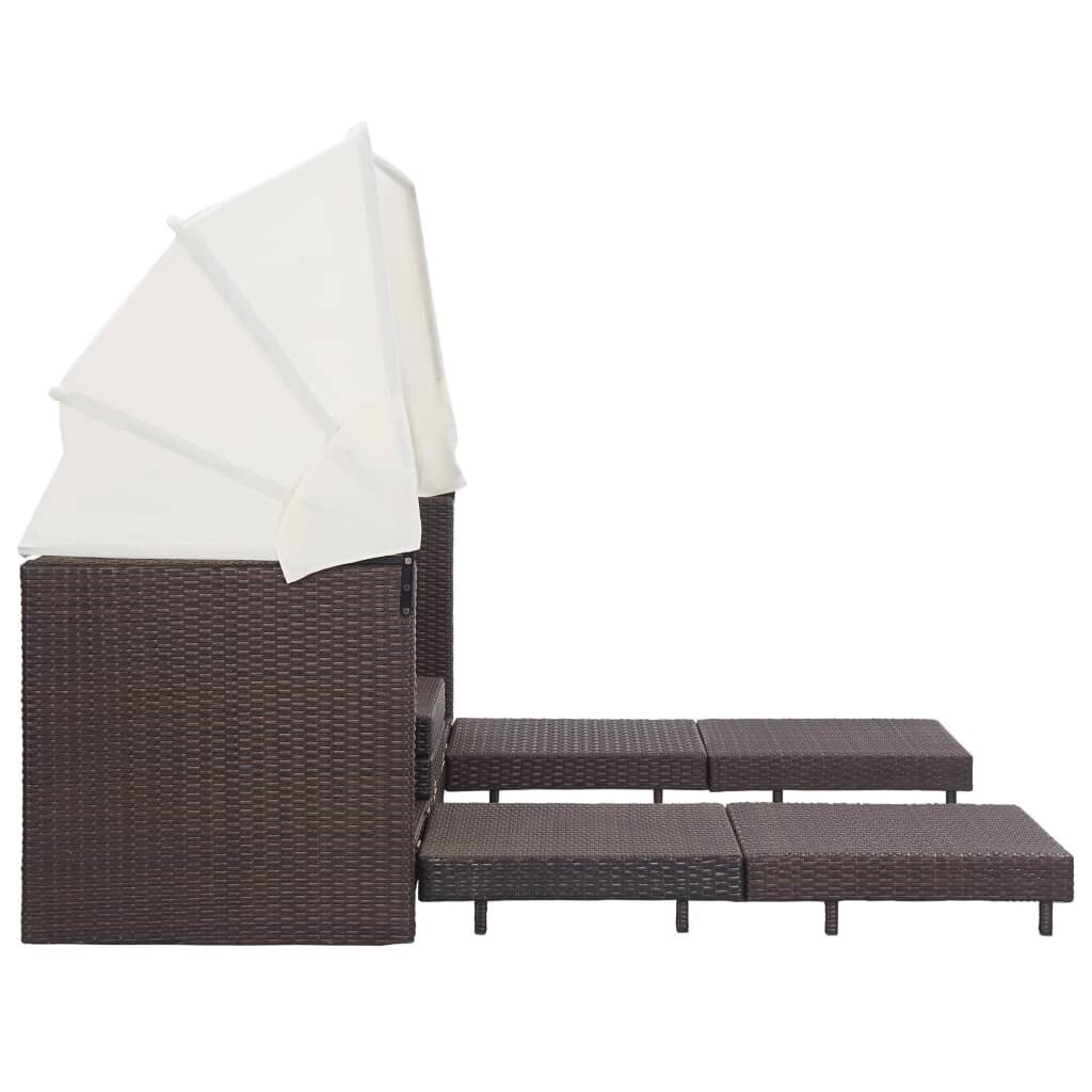 Ištraukiama trivietė sofa-lova su stogeliu, ruda kaina ir informacija | Lauko kėdės, foteliai, pufai | pigu.lt