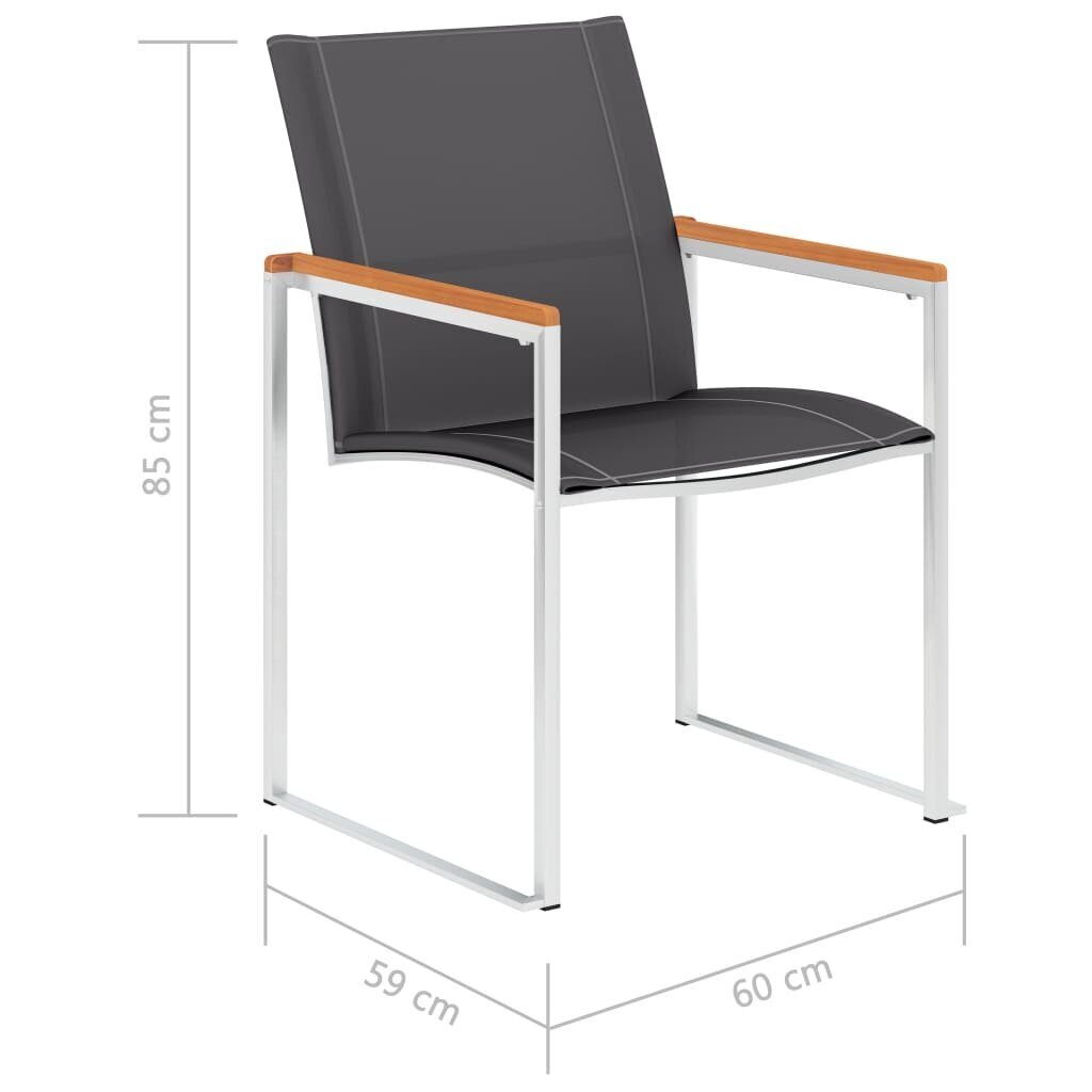 vidaXL Sodo kėdės, 2vnt, pilkos, tekstilenas ir nerūdijantis plienas kaina ir informacija | Lauko kėdės, foteliai, pufai | pigu.lt
