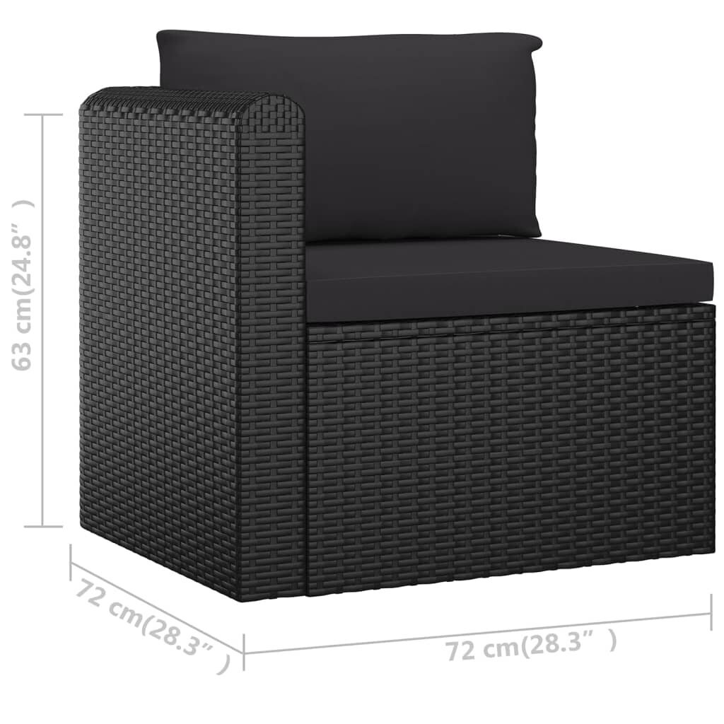 Sodo sofos komplektas su pagalvėlėmis, 3 dalių, juodas kaina ir informacija | Lauko baldų komplektai | pigu.lt