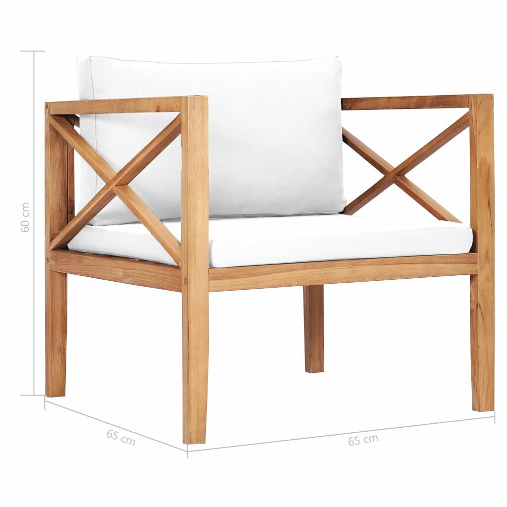 vidaXL Sodo kėdė su kreminėmis pagalvėlėmis, tikmedžio masyvas цена и информация | Lauko kėdės, foteliai, pufai | pigu.lt