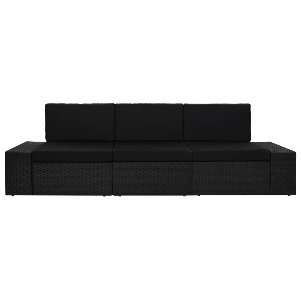 Modulinė trivietė sofa, juoda цена и информация | Lauko kėdės, foteliai, pufai | pigu.lt