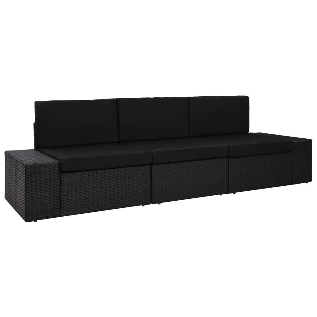 Modulinė trivietė sofa, juoda цена и информация | Lauko kėdės, foteliai, pufai | pigu.lt