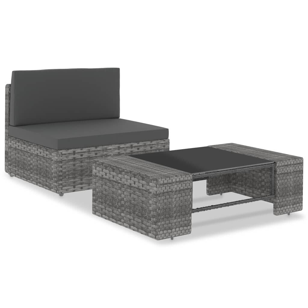 vidaXL Sodo poilsio baldų komplektas, 2 dalių, pilkas, poliratanas kaina ir informacija | Lauko kėdės, foteliai, pufai | pigu.lt
