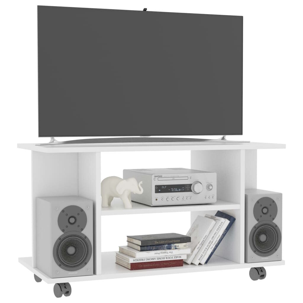 TV spintelė su ratukais, 80x40x40 cm, MDP balta цена и информация | TV staliukai | pigu.lt