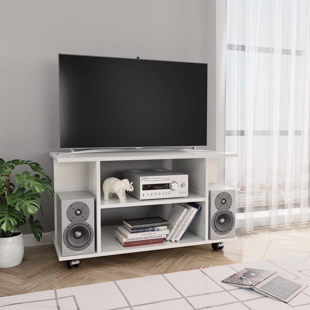 TV spintelė su ratukais, 80x40x40 cm, baltos spalvos kaina ir informacija | TV staliukai | pigu.lt