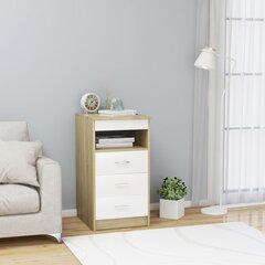 Spintelė su stalčiais VidaXL, 40x50x76 cm, balta/ąžuolo spalvos kaina ir informacija | Svetainės spintelės | pigu.lt