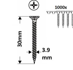 Bosch medsraigčiai juostoje gipsas + medis, 3,9×30 mm (1000 vnt.) kaina ir informacija | Suktuvai, gręžtuvai | pigu.lt