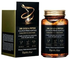 Многофункциональная ампульная сыворотка с золотом и пептидами FARM STAY 24K Gold & Peptide Solution Prime Ampoule, 250 мл цена и информация | Сыворотки для лица, масла | pigu.lt