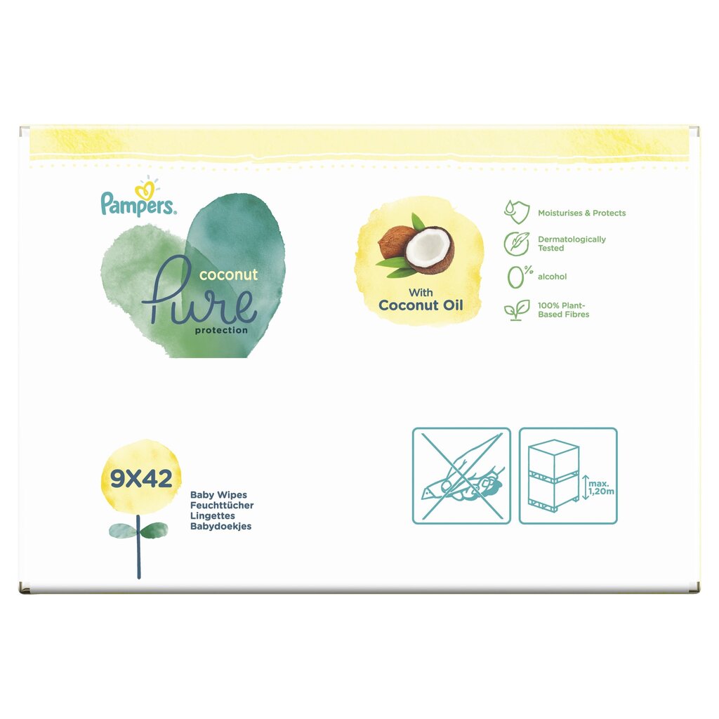 Servetėlės PAMPERS Coconut Pure, 9x42 vnt. kaina ir informacija | Drėgnos servetėlės, paklotai | pigu.lt