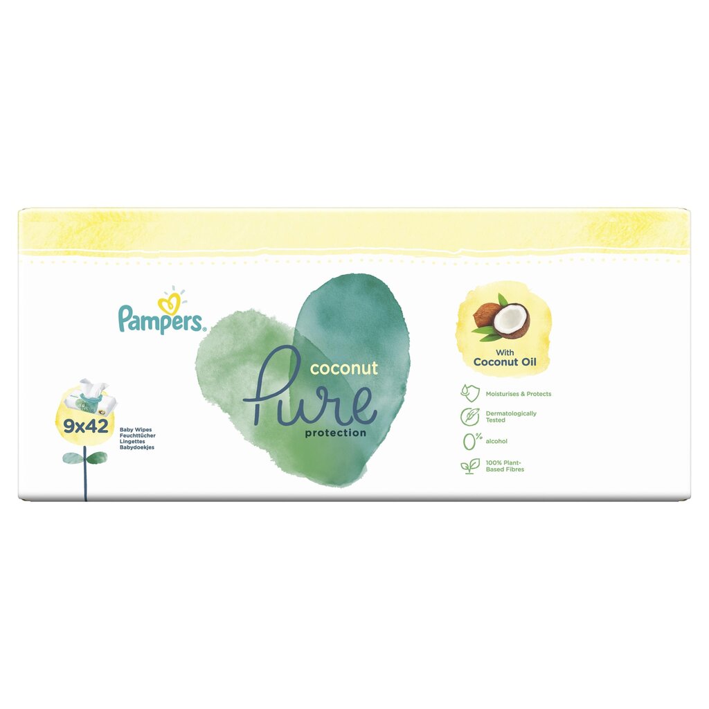 Servetėlės PAMPERS Coconut Pure, 9x42 vnt. kaina ir informacija | Drėgnos servetėlės, paklotai | pigu.lt