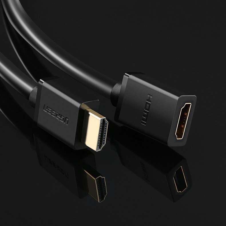 Ugreen HD107 10140, HDMI (female) - HDMI (male) cable adapter 4K 10,2 Gbps 340 Mhz audio ethernet 0,5 m black kaina ir informacija | Kabeliai ir laidai | pigu.lt