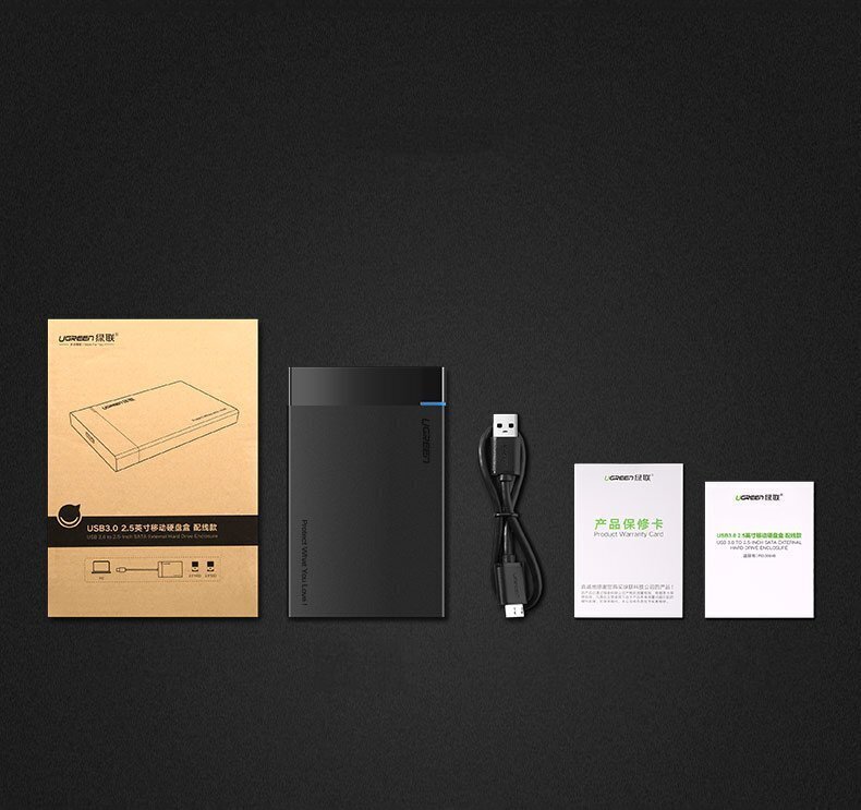 Ugreen US221 išorinio kietojo disko dėklas HDD/SSD,SATA 3.0, USB, 50 cm,juodas kaina ir informacija | Išoriniai kietieji diskai (SSD, HDD) | pigu.lt