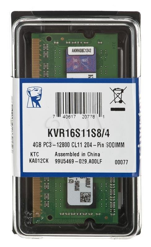 KINGSTON DDR3-1600 4GB SO-DIMM CL11 цена и информация | Operatyvioji atmintis (RAM) | pigu.lt