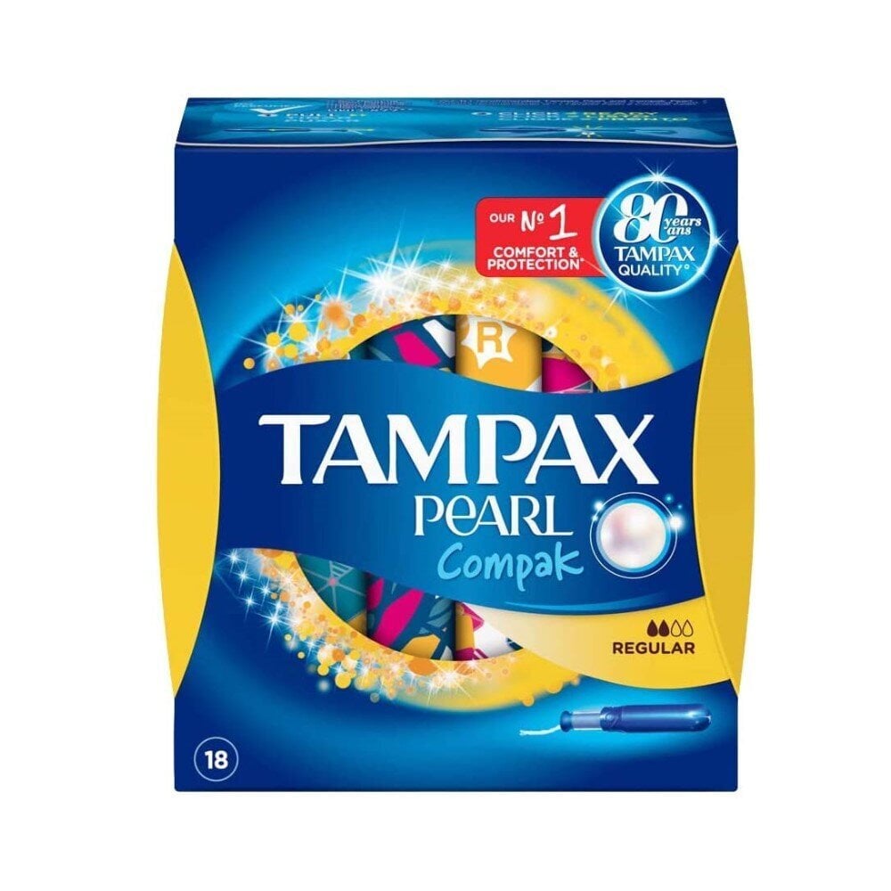Tamponai Tampax Compak Pearl Regular 18 vnt цена и информация | Tamponai, higieniniai paketai, įklotai | pigu.lt