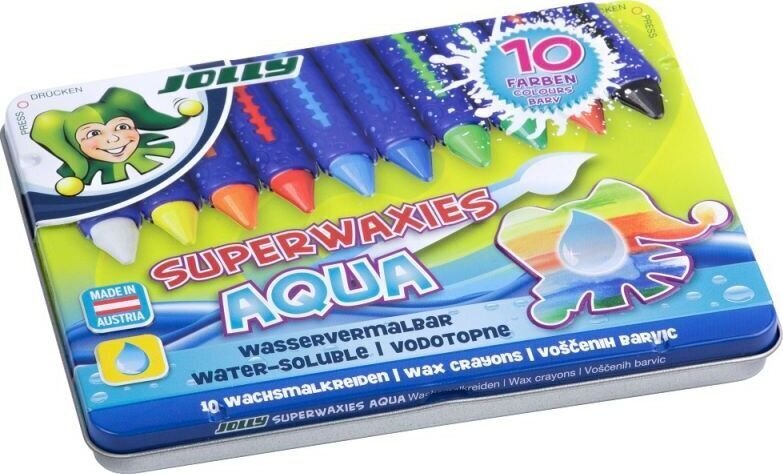 Vaškinės kreidelės Superwaxies Aqua, Jolly, 10 spalvų kaina ir informacija | Piešimo, tapybos, lipdymo reikmenys | pigu.lt