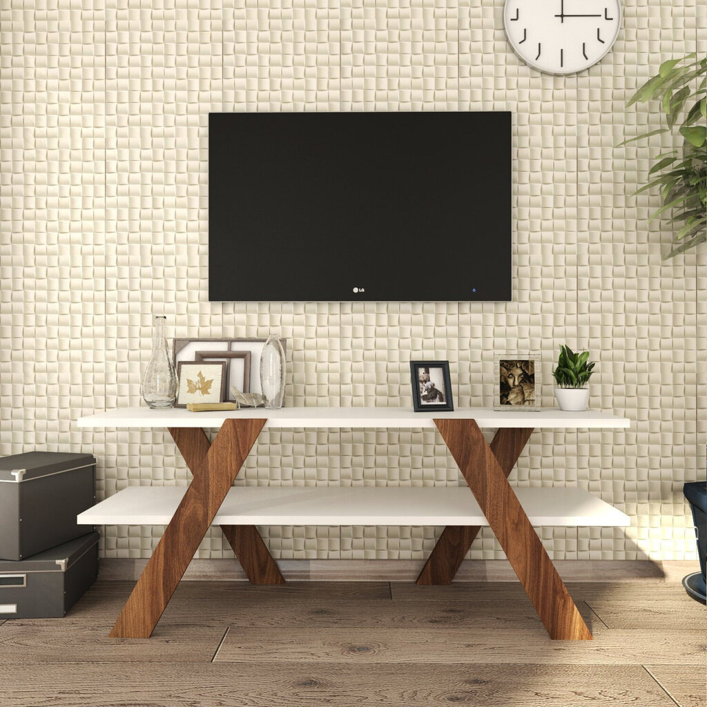 TV staliukas Basic, baltas/rudas kaina ir informacija | TV staliukai | pigu.lt