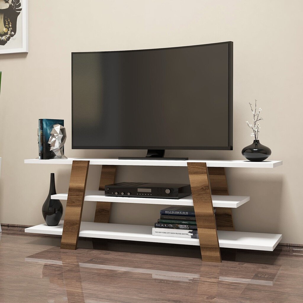TV staliukas Flower, baltas/rudas kaina ir informacija | TV staliukai | pigu.lt