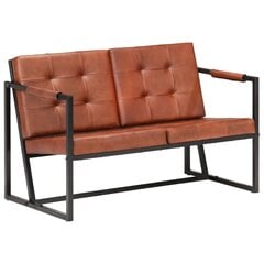 Dvivietė sofa, rudos spalvos, tikra ožkos oda цена и информация | Диваны | pigu.lt