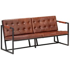 Trivietė sofa, rudos spalvos, tikra ožkos oda цена и информация | Диваны | pigu.lt