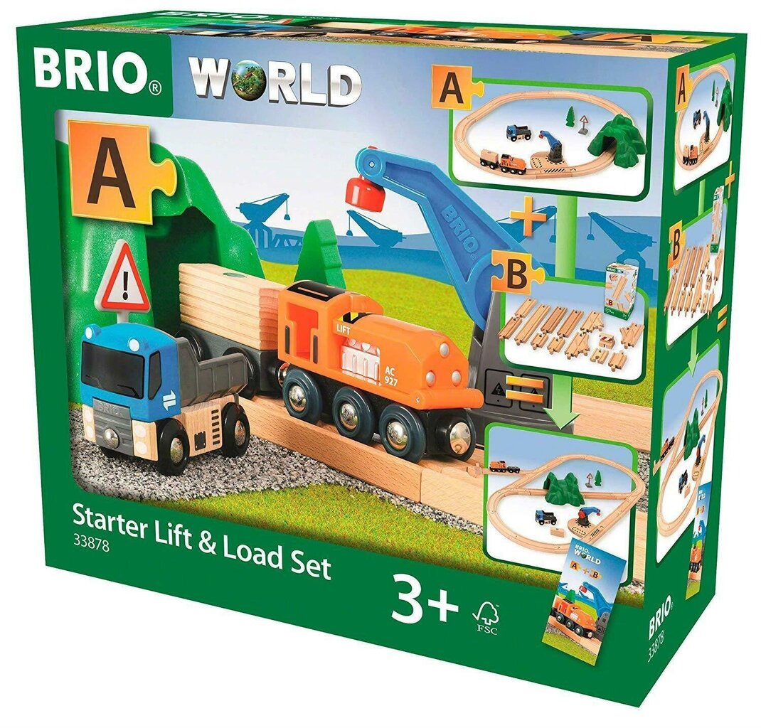 Traukinių rinkinys su traukinio bėgiais Starter Lift & Load Brio Railway, 33878 kaina ir informacija | Žaislai berniukams | pigu.lt