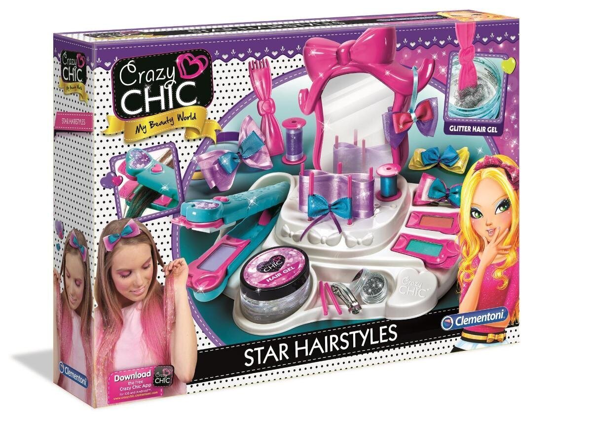 Kūrybinis rinkinys šukuosenų formavimui Clementoni Crazy Chic Star Hairstyles FI, 78420 kaina ir informacija | Žaislai mergaitėms | pigu.lt