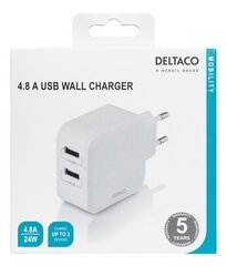 Deltaco USB 2x USB-A 2,4 A USB-AC175 цена и информация | Зарядные устройства для телефонов | pigu.lt