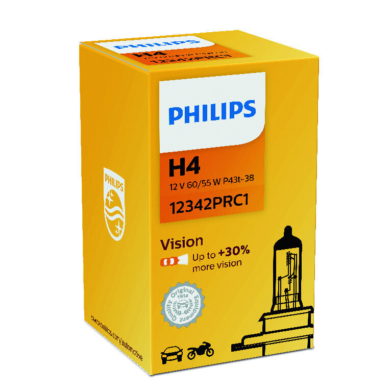 Automobilinė lemputė Philips Vision H4 +30%, 60/55W цена и информация | Automobilių lemputės | pigu.lt