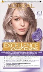 Plaukų dažai L'Oréal Paris Excellence Cool Creme, 8.11 Ultra Šviesi pelenų atspalvio blondinė kaina ir informacija | Plaukų dažai | pigu.lt