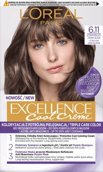 Plaukų dažai L'Oréal Paris Excellence Cool Creme, 6.11 Ultra Tamsi pelenų atspalvio blondinė kaina ir informacija | Plaukų dažai | pigu.lt