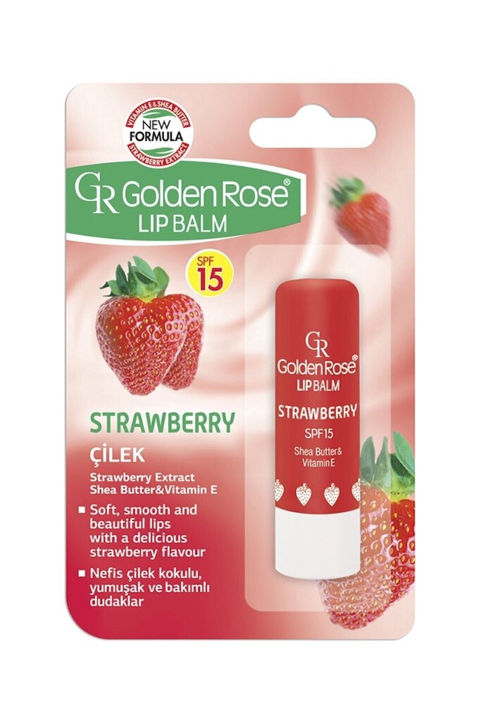 Lūpų balzamas Golden Rose SPF15 4,6 g, 04 Strawberry kaina ir informacija | Lūpų dažai, blizgiai, balzamai, vazelinai | pigu.lt
