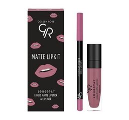 Lūpų makiažo rinkinys Golden Rose Longstay matte Lipkit Blush Pink: matiniai skysti lūpų dažai Longstay Liquid Matte Nr 03 5,5 g + lūpų pieštukas Dream Lips Liner Nr 535 1,6 g kaina ir informacija | Lūpų dažai, blizgiai, balzamai, vazelinai | pigu.lt