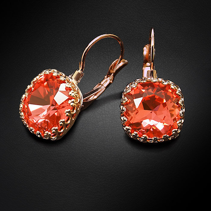 Auskarai moterims DiamondSky „Vintage V (Padparadscha)“ su Swarovski kristalais kaina ir informacija | Auskarai | pigu.lt