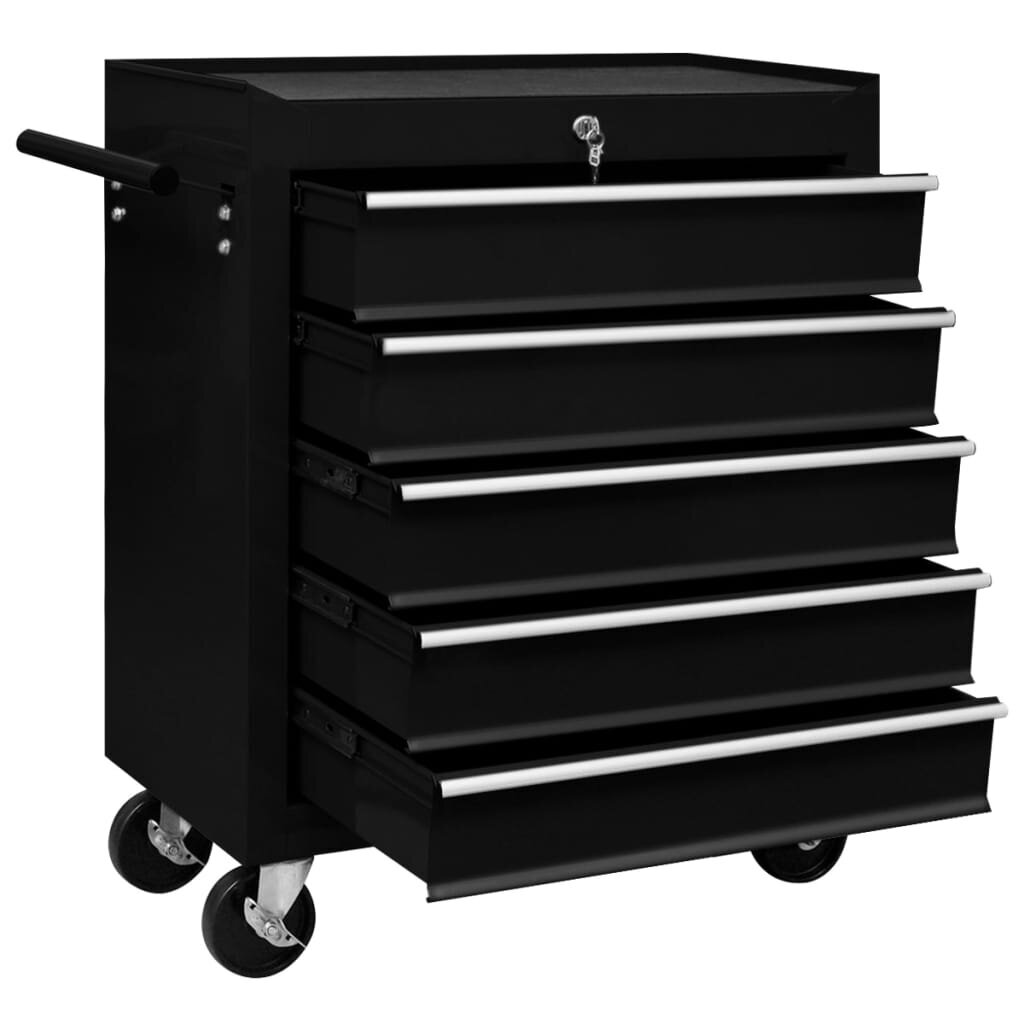 Dirbtuvės įrankių vežimėlis, juodas, 5 stalčiai цена и информация | Įrankių dėžės, laikikliai | pigu.lt